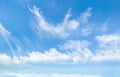 Blue sky with white soft clouds. Summer background. Clearing day and Good weather in the morning Royalty Free Stock Photo