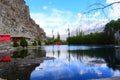 Blue sky wonderful reflec on water. This place so beautiful called natural lake in gilgit baltistan pakistan Royalty Free Stock Photo