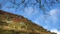 Blue skyies and hill tops with passing clouds