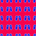 Blue Slipper icon isolated seamless pattern on red background. Flip flops sign. Vector Illustration Royalty Free Stock Photo