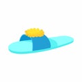 Blue slipper with yellow flower icon cartoon style