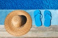 Blue slippers and hat Royalty Free Stock Photo