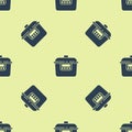 Blue Slow cooker icon isolated seamless pattern on yellow background. Electric pan. Vector Royalty Free Stock Photo