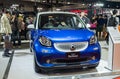 Blue SMART ForFour car presented on Nagoya Motor Show 2015 in Nagoya, Japan