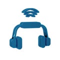 Blue Smart headphones system icon isolated on transparent background. Internet of things concept with wireless