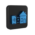 Blue Smart home icon isolated on transparent background. Remote control. Black square button.