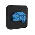 Blue Smart house and alarm icon isolated on transparent background. Security system of smart home. Black square button. Royalty Free Stock Photo