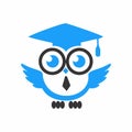 Blue Smart Owl in Graduation, icon logo mascot