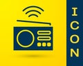 Blue Smart radio system icon isolated on yellow background. Internet of things concept with wireless connection. Vector