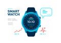 Blue Smart watch with app icon flat vector