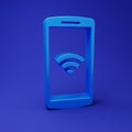 Blue Smartphone with bluetooth symbol icon isolated on blue background. Minimalism concept. 3D render illustration Royalty Free Stock Photo