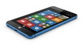 Blue Smartphone Displaying Windows Phone Interface with Colorful Tiles mobile phone cell phone Royalty Free Stock Photo