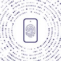 Blue Smartphone with fingerprint scanner icon isolated on white background. Concept of security, personal access via Royalty Free Stock Photo