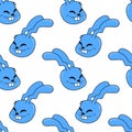 Blue smile rabbit head seamless pattern textile print. repeat pattern background design