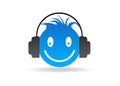 Blue Smiley with headphones