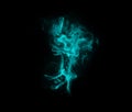 Blue smoke, aura and cloud with gas fog, pattern and creative art with black background and magic effect. Steam