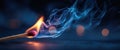 Blue Smoke Match Flame, Bokeh Light Concept Royalty Free Stock Photo