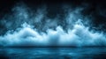 Blue smoke, dark background, reflective floor, studio shot, product display Royalty Free Stock Photo