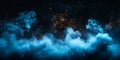 Blue Smoke And Glitter Particles Over Black Background With Copyspace Area In Center Of Image. Royalty Free Stock Photo