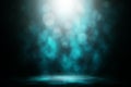 Blue smoke spotlight bokeh stage background. Royalty Free Stock Photo