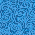 Blue smooth lines corners and spirals with torn edges on a blue background vector seamless pattern.Abstract geometric texture ice Royalty Free Stock Photo