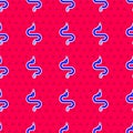 Blue Snake icon isolated seamless pattern on red background. Vector Royalty Free Stock Photo