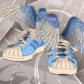 The blue sneakers of Hermes with wings on the crossroads