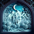 Blue Snow Night Papercut Castle Forest