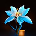 Blue snowdrop on a black background. 3d render illustration. Generative AI