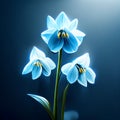 Blue snowdrop flower on a dark background. 3d illustration. generative AI