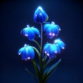 Blue snowdrop flower on dark blue background. 3d illustration. AI generated