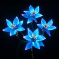 Blue snowdrop flowers on a black background. 3d illustration. AI Generated