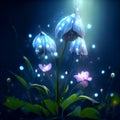 Blue snowdrop flowers with bokeh effect on dark blue background AI Generated