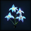 Blue snowdrop flowers on a dark background. 3D rendering. Generative AI