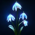 Blue snowdrop flowers on a dark background. 3d rendering, 3d illustration. AI generated