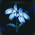 Blue snowdrop flowers on a dark background. Hand-drawn illustration. AI generated