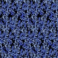 Blue snowdrop seamless pattern on black nature art design elements stock vector illustration
