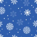 Blue snowflake concept pattern. Vector Christmas seamless pattern. Cute background with white snowflakes of different