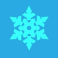 Blue Snowflake icon isolated on blue background. Winter sign, christmas theme. Flat shaped. Symbol snow holiday, cold weather, Royalty Free Stock Photo