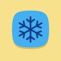 Blue snowflake icon on a rounded square blue background, centered on a yellow Royalty Free Stock Photo