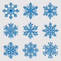 Blue snowflake icons collection isolated on white background Royalty Free Stock Photo