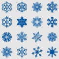 Blue snowflake icons collection isolated on white background Royalty Free Stock Photo