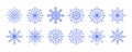 Blue snowflake icons set. Collection line art snowflakes, crystal ornament. Winter element for new year, christmas cards Royalty Free Stock Photo