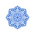 Blue snowflake, symbol of winter. Abstract lace, repeating circular pattern. Flat style. Vector illustration Royalty Free Stock Photo