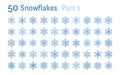 Blue snowflakes collection isolated on white background. Flat line snowing icons bundle, cute snow flakes silhouette Royalty Free Stock Photo