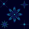 Blue snowflakes, icicles and stars.