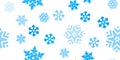 Blue snowflakes seamless pattern, white background. Flying snow. Winter abstract Christmas and new year backdrop. Vector Royalty Free Stock Photo