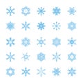 Blue snowflakes set isolated on white background. Snow elements for Happy New Year and Merry Christmas holidays greeting Royalty Free Stock Photo