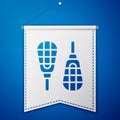 Blue Snowshoes icon isolated on blue background. Winter sports and outdoor activities equipment. White pennant template