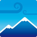 Blue snowy mountain in simple style with swirling air